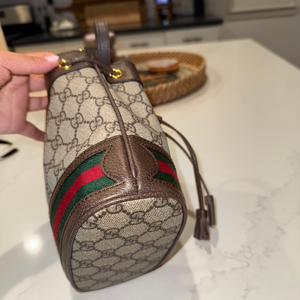 Authentic Gucci GG Supreme Monogram Web Mini Ophidia Bucket Bag - Picture 6 of 8